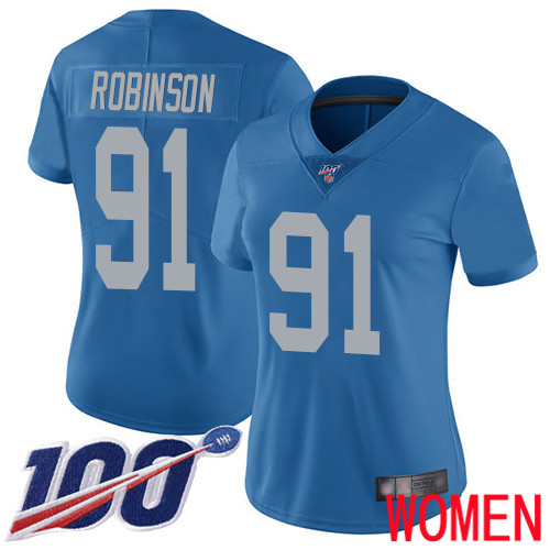 Detroit Lions Limited Blue Women Ahawn Robinson Alternate Jersey NFL Football #91 100th Season Vapor Untouchable->detroit lions->NFL Jersey